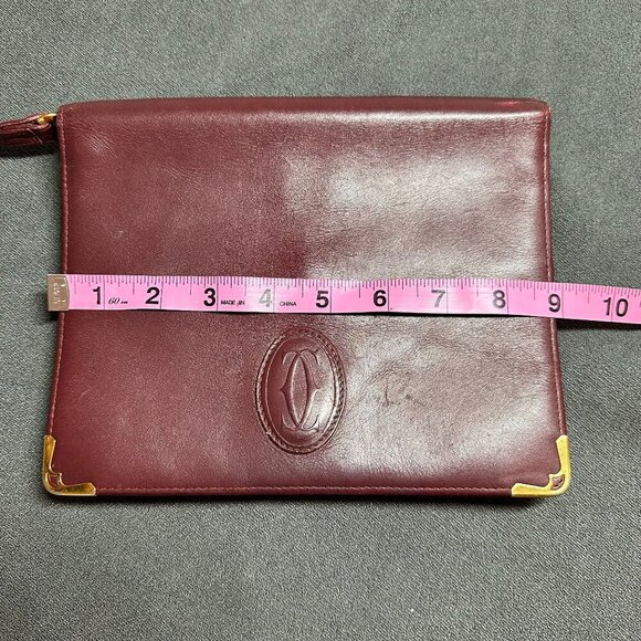 ✨ CARTIER CLUTCH BAG - RED BORDEAUX BURGUNDY LEATHER W/ GOLD HARDWARE ✨ - Picture 12 of 13